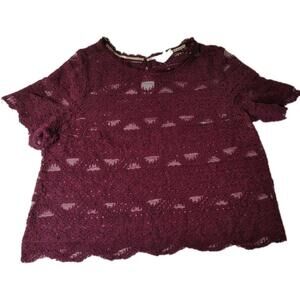 Xhilaration Maroon Purple Burgundy short sleeve lace Crop Top Shirt. XL Spring